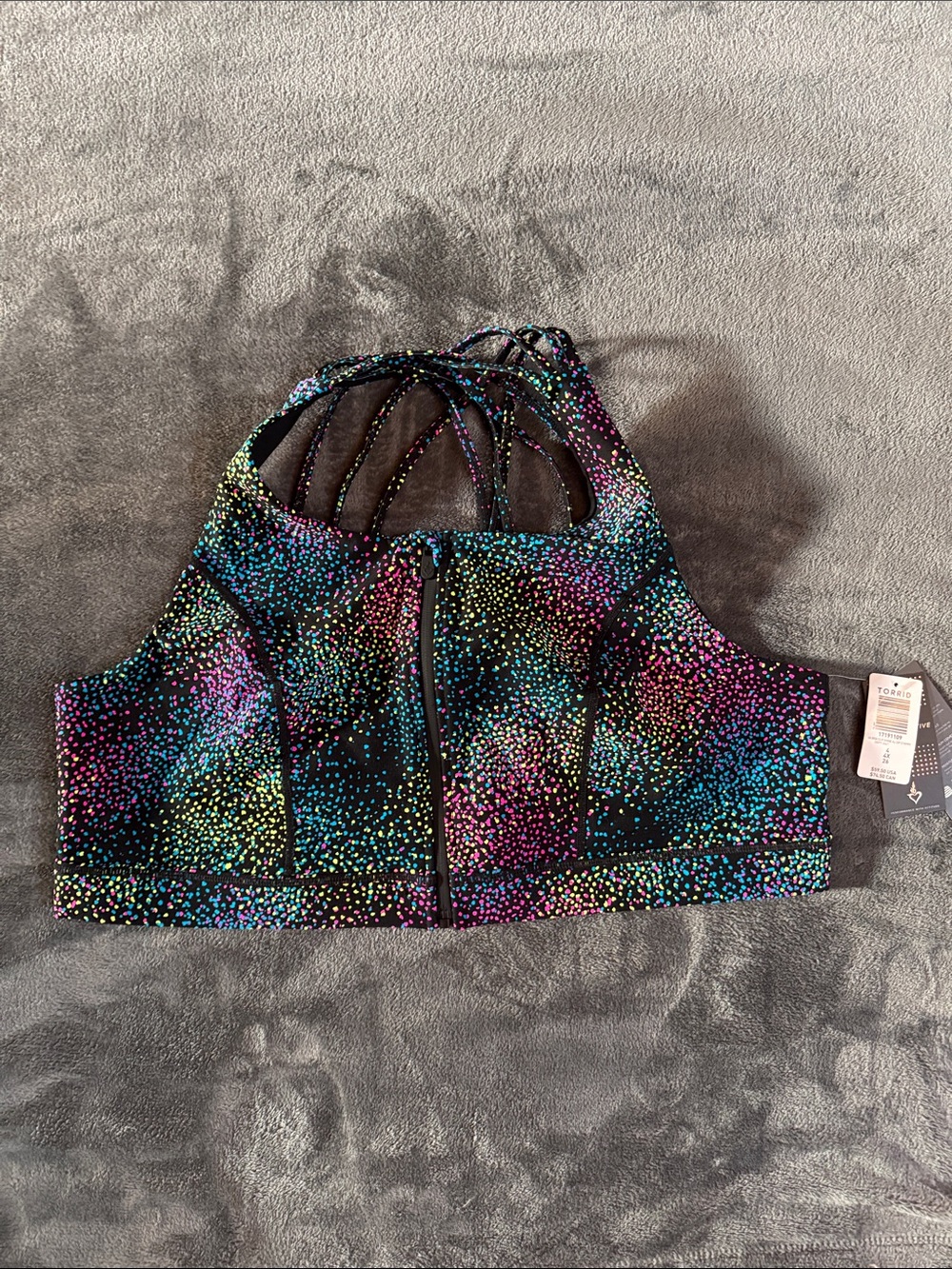 Torrid Black Multicolor Speckle High-Neck Sports Bra with Front Zip
